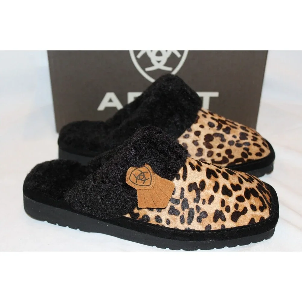 ARIAT WOMEN'S JACKET SQUARE TOE SUEDE EXOTIC PRINT SLIPPERS BROWN‎ BLACK 9